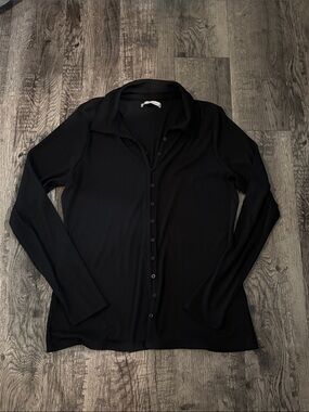 Abercrombie & Fitch Ribbed Button- Down Cotton Shirt - Black - Size Large
